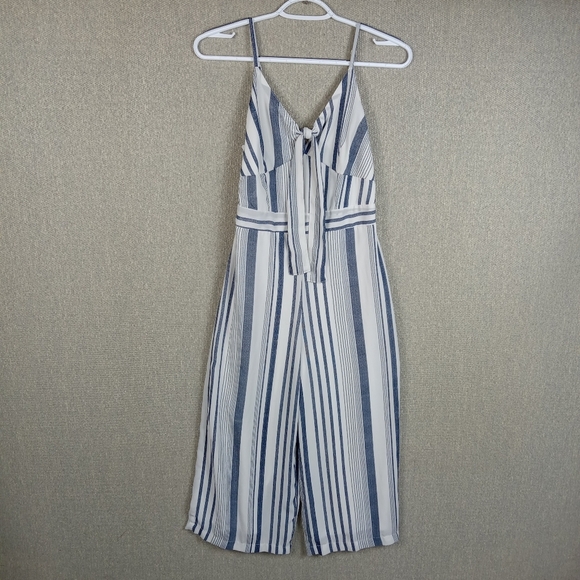Japna Jumpsuit Womens Small Blue White Striped Cropped Beach Summer Wide Leg - Picture 1 of 7